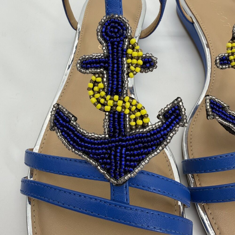 Talbots Beaded Anchor Flat Ankle Strap Sandals Nautical Tropical Sz 7 New in Box - Picture 5 of 7